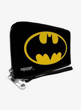 DC Comics Batman Bat Logo Black Yellow Zip Around Rectangle Wallet, , hi-res