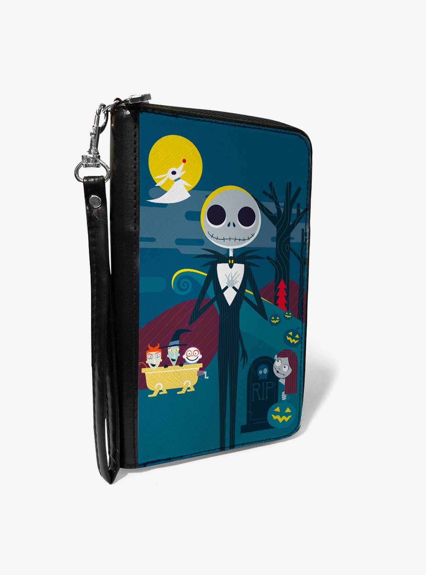 The Nightmare Before Christmas Stylized Jack Cemetery Scene Blues Zip Around Rectangle Wallet, , hi-res