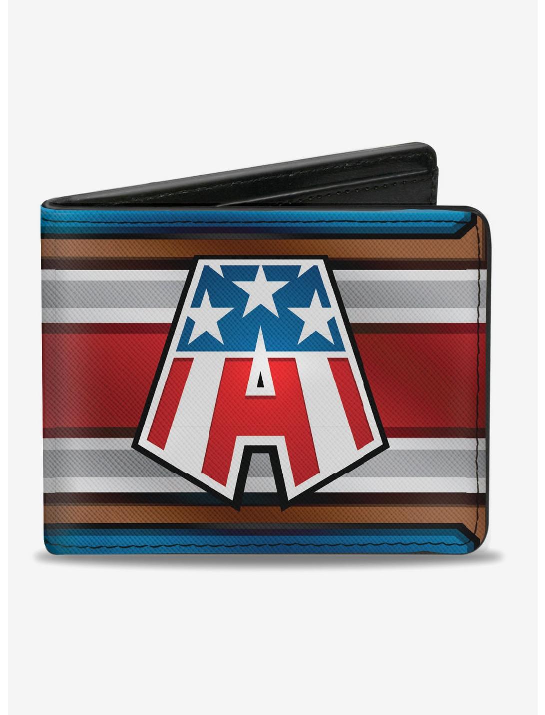 Plus Size Marvel Captain America Text A Logo Stripe Bifold Wallet, , hi-res