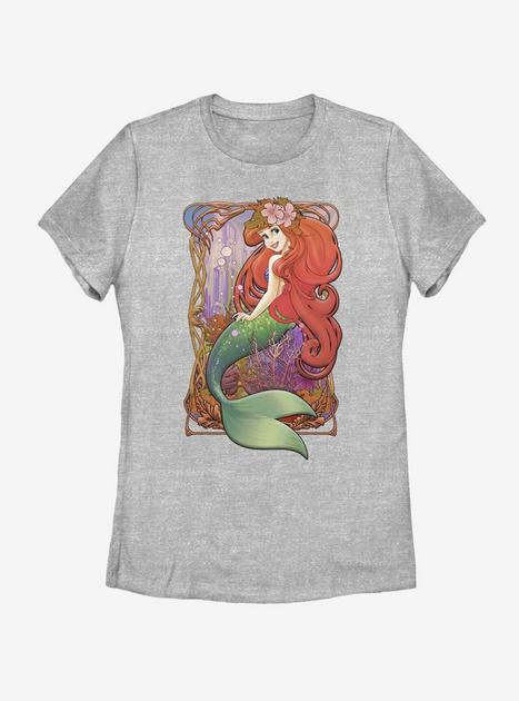 Disney The Little Mermaid Art Nouveau Ariel Womens T-Shirt - GREY ...