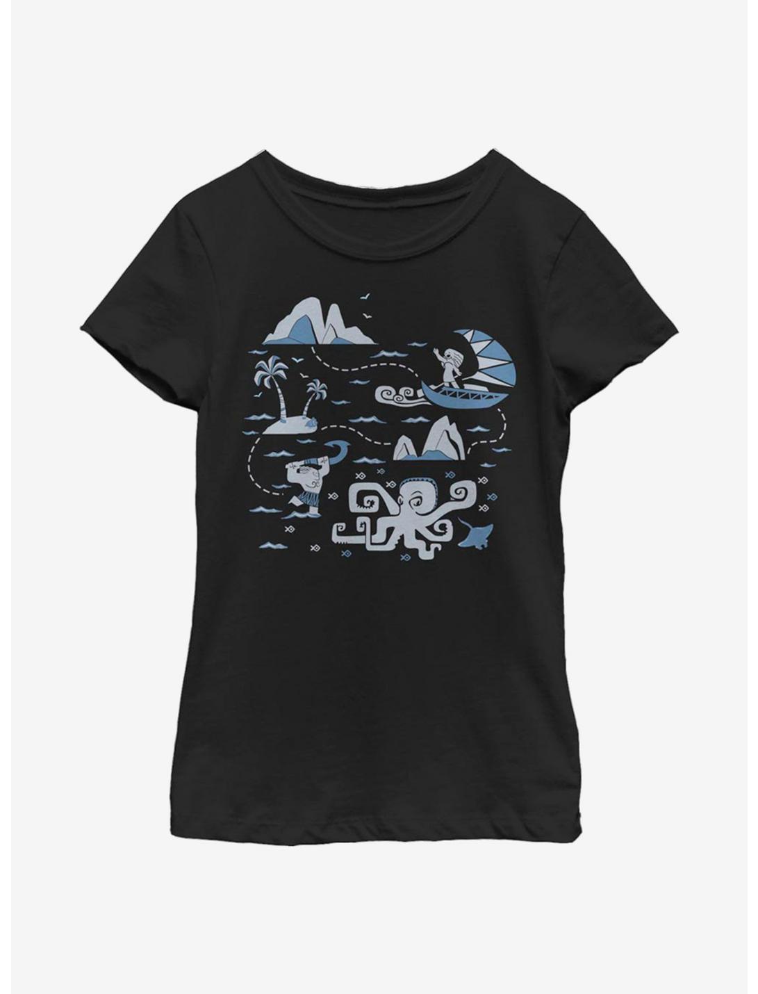 Disney Moana Voyage Collage Youth Girls T-Shirt, BLACK, hi-res