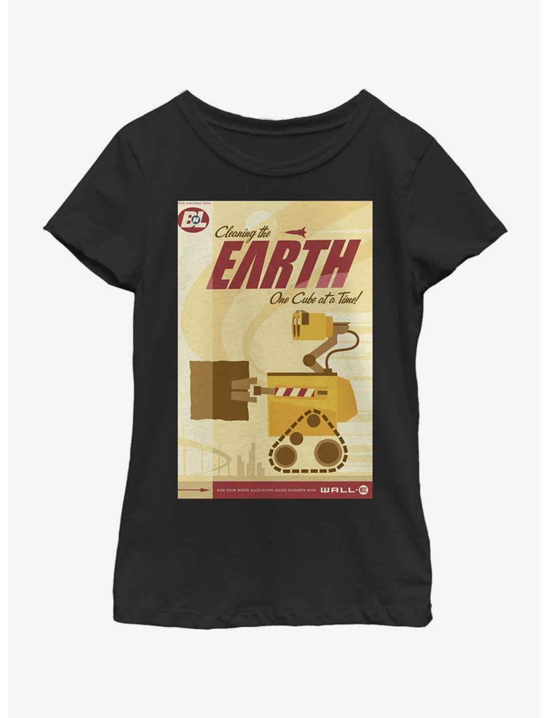 Disney Pixar WALL-E Cleaning The Earth Poster Youth Girls T-Shirt, BLACK, hi-res