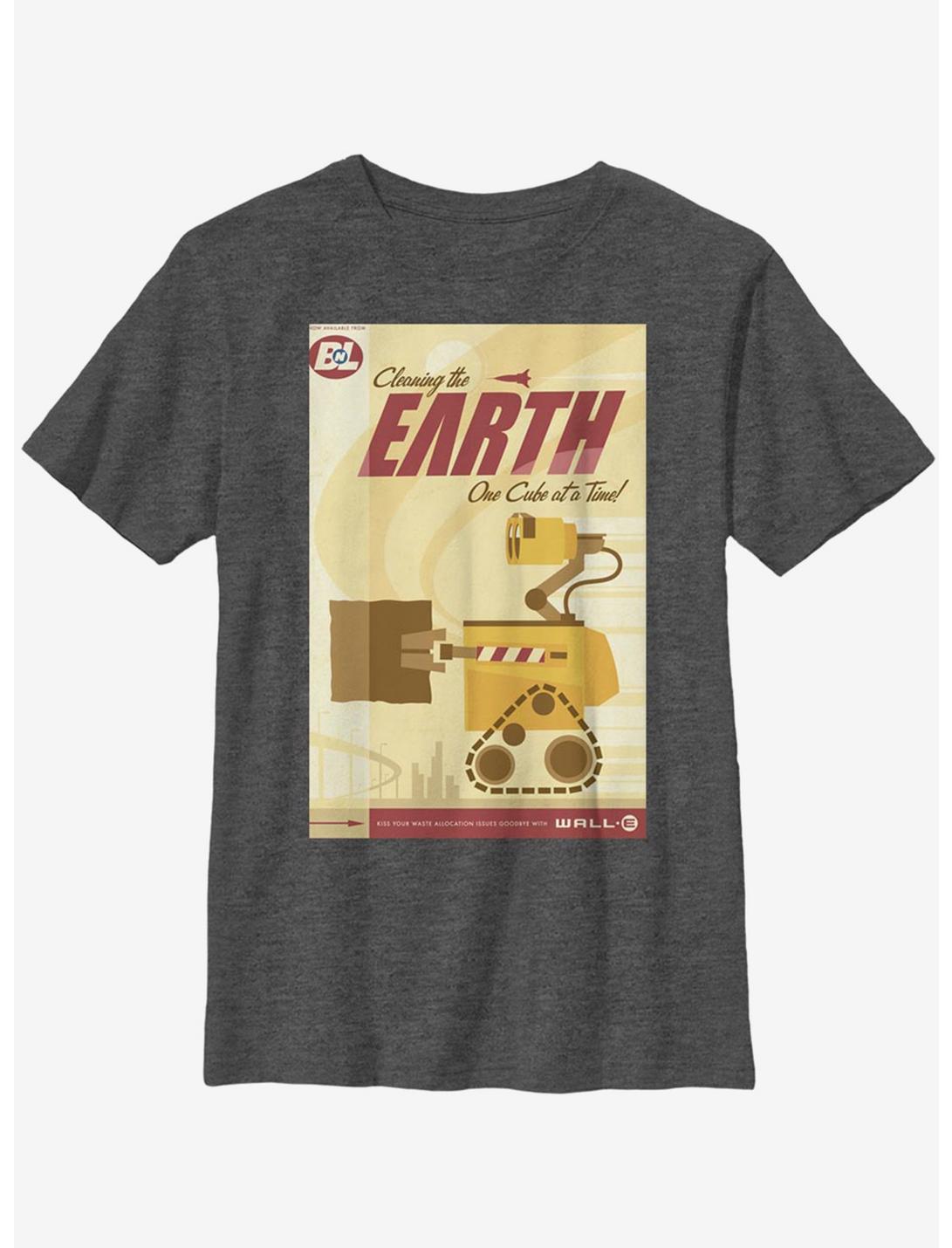 Disney Pixar WALL-E Cleaning The Earth Poster Youth T-Shirt, CHAR HTR, hi-res