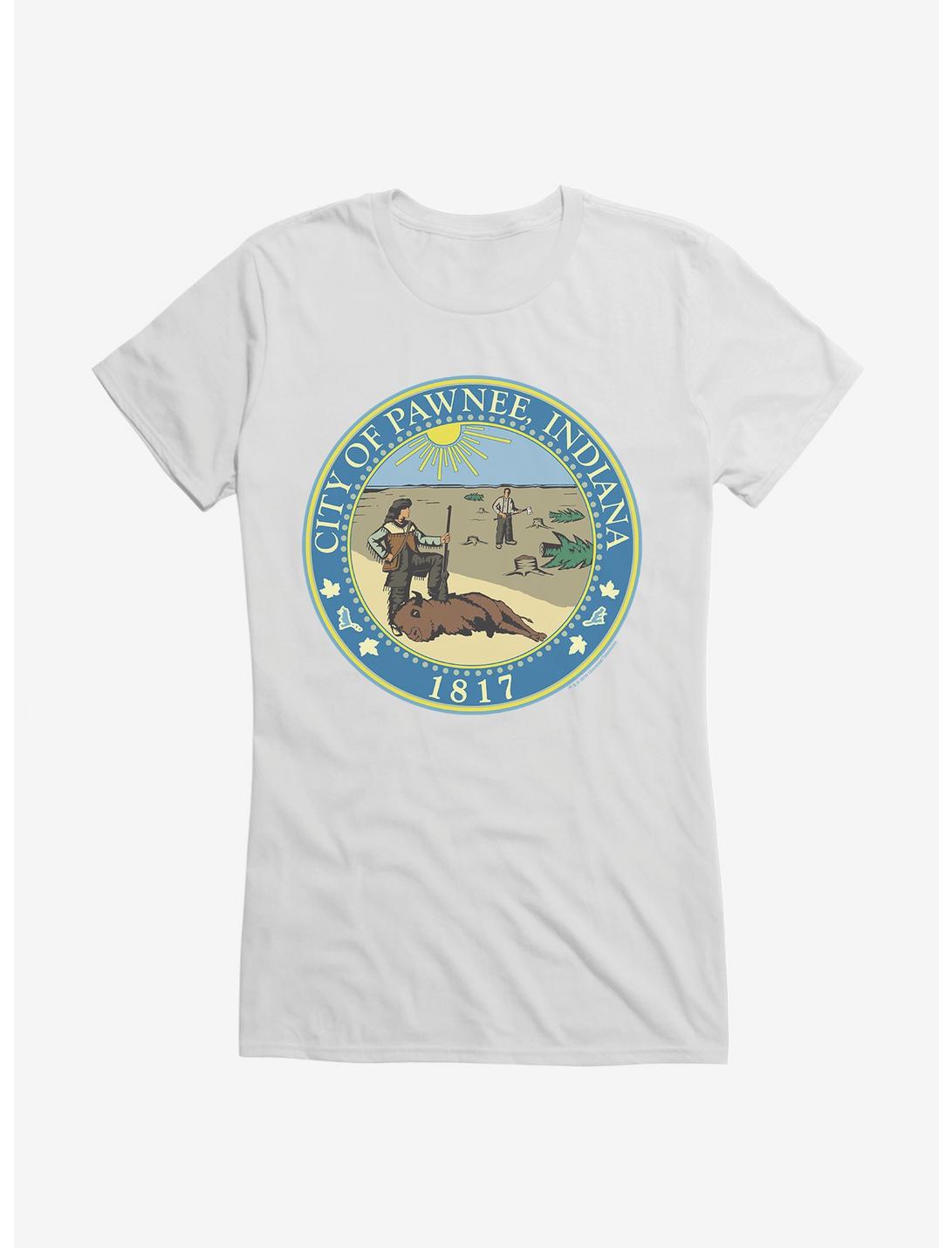 Parks And Recreation Pawnee Indiana Seal Girls T-Shirt, WHITE, hi-res
