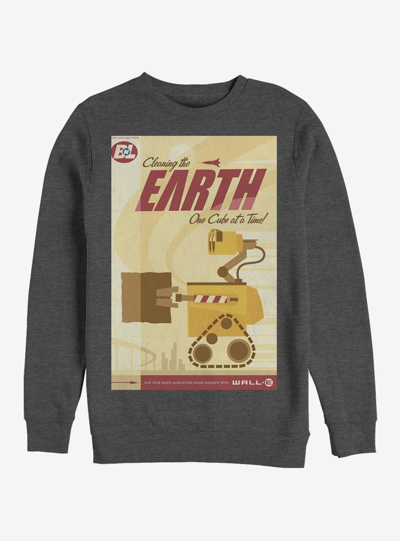 Disney Pixar Wall-E Cleaning The Earth Poster Sweatshirt, CHAR HTR, hi-res