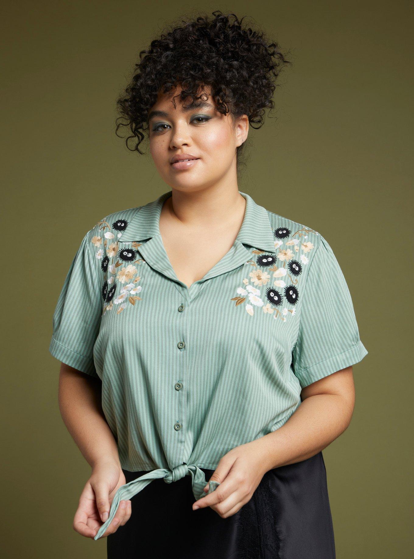 Her Universe Studio Ghibli My Neighbor Totoro Soot Sprites Tie-Front Woven Button-Up Plus Size, MULTI, hi-res