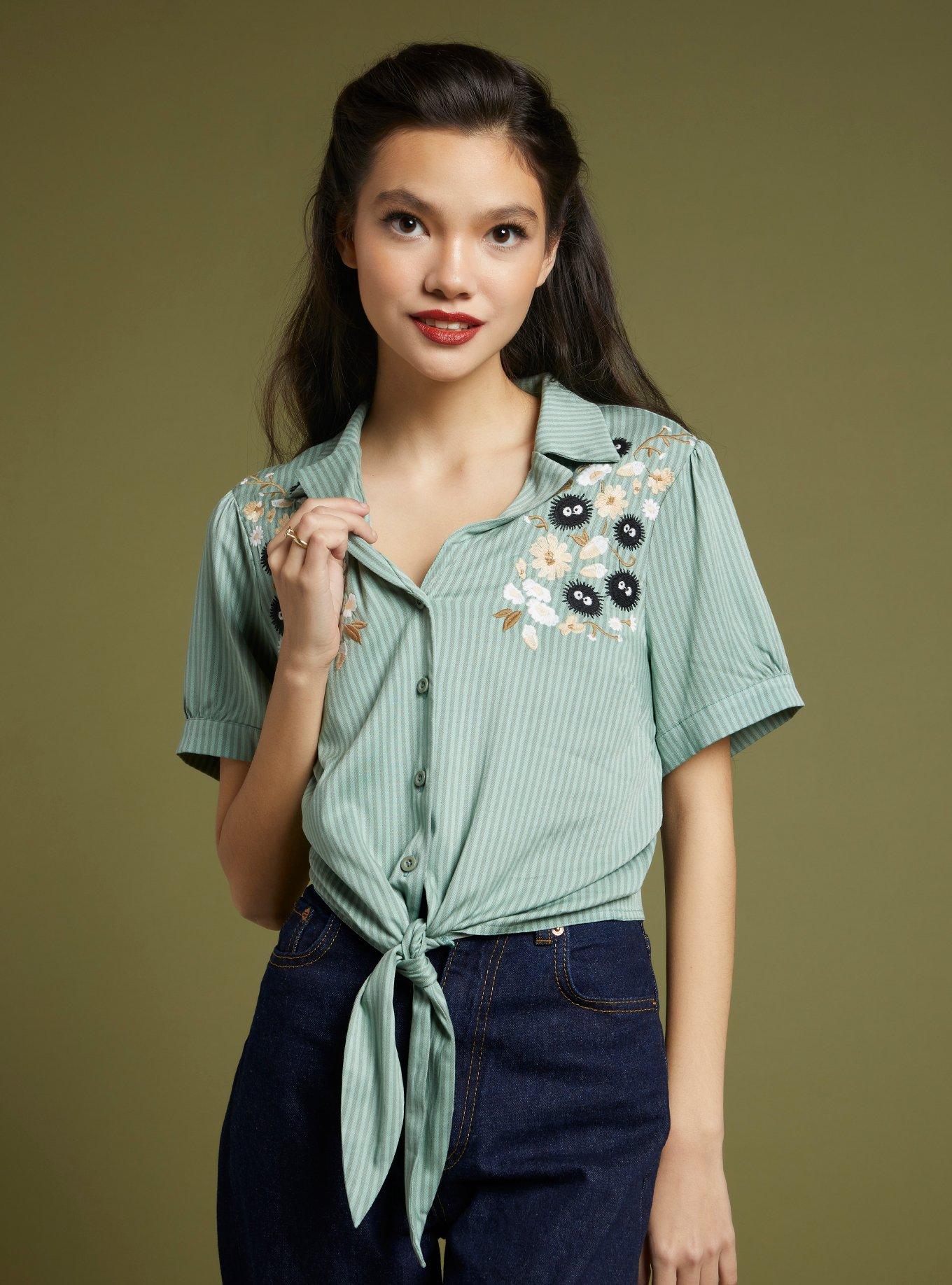 Her Universe Studio Ghibli My Neighbor Totoro Soot Sprites Tie-Front Woven Button-Up, MULTI, hi-res