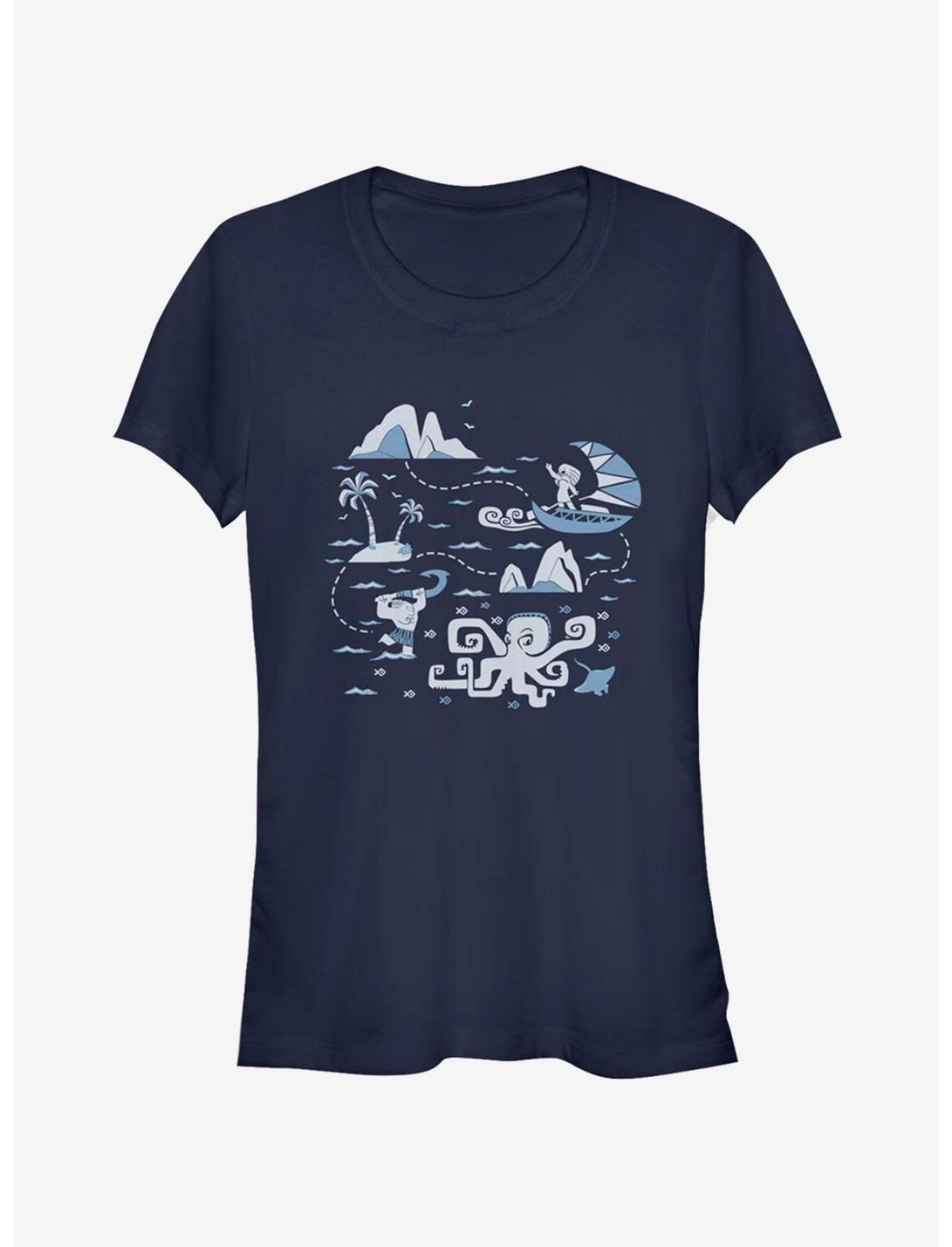 Disney Moana Voyage Collage Girls T-Shirt, NAVY, hi-res