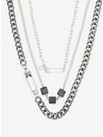 Skull Safety Pin Dice Chain Necklace Set, , hi-res