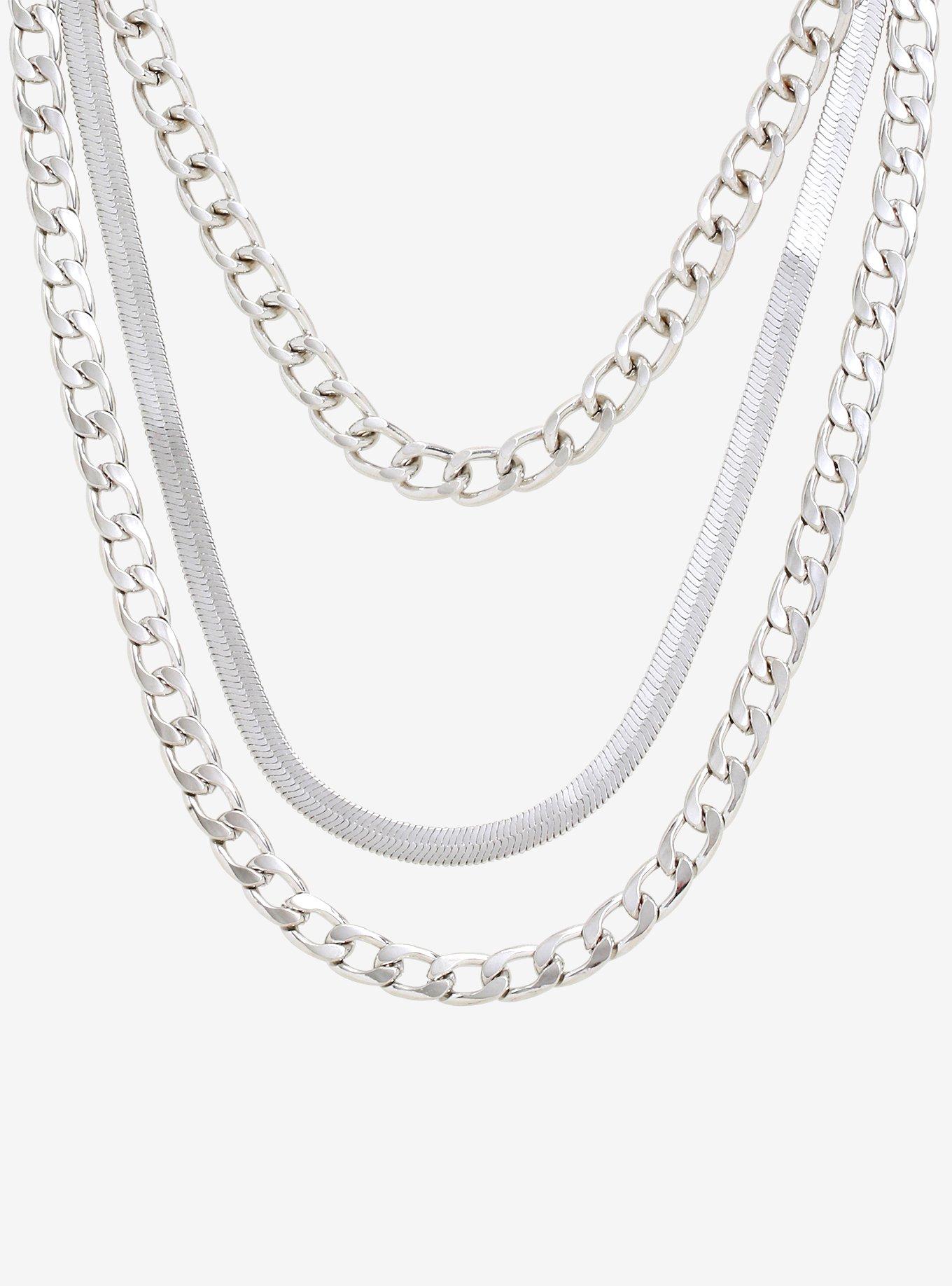 Silver Snake Chain Layered Necklace, , hi-res
