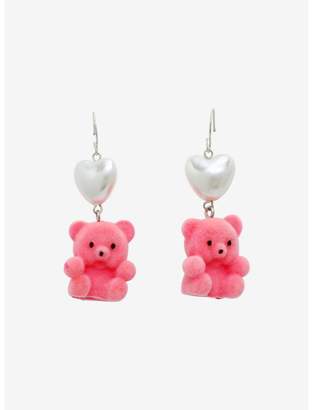 Pink Bear Heart Dangle Earrings, , hi-res