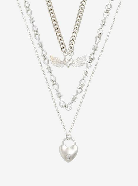 Barbed Wire Heart Padlock Chain Necklace Set | Hot Topic
