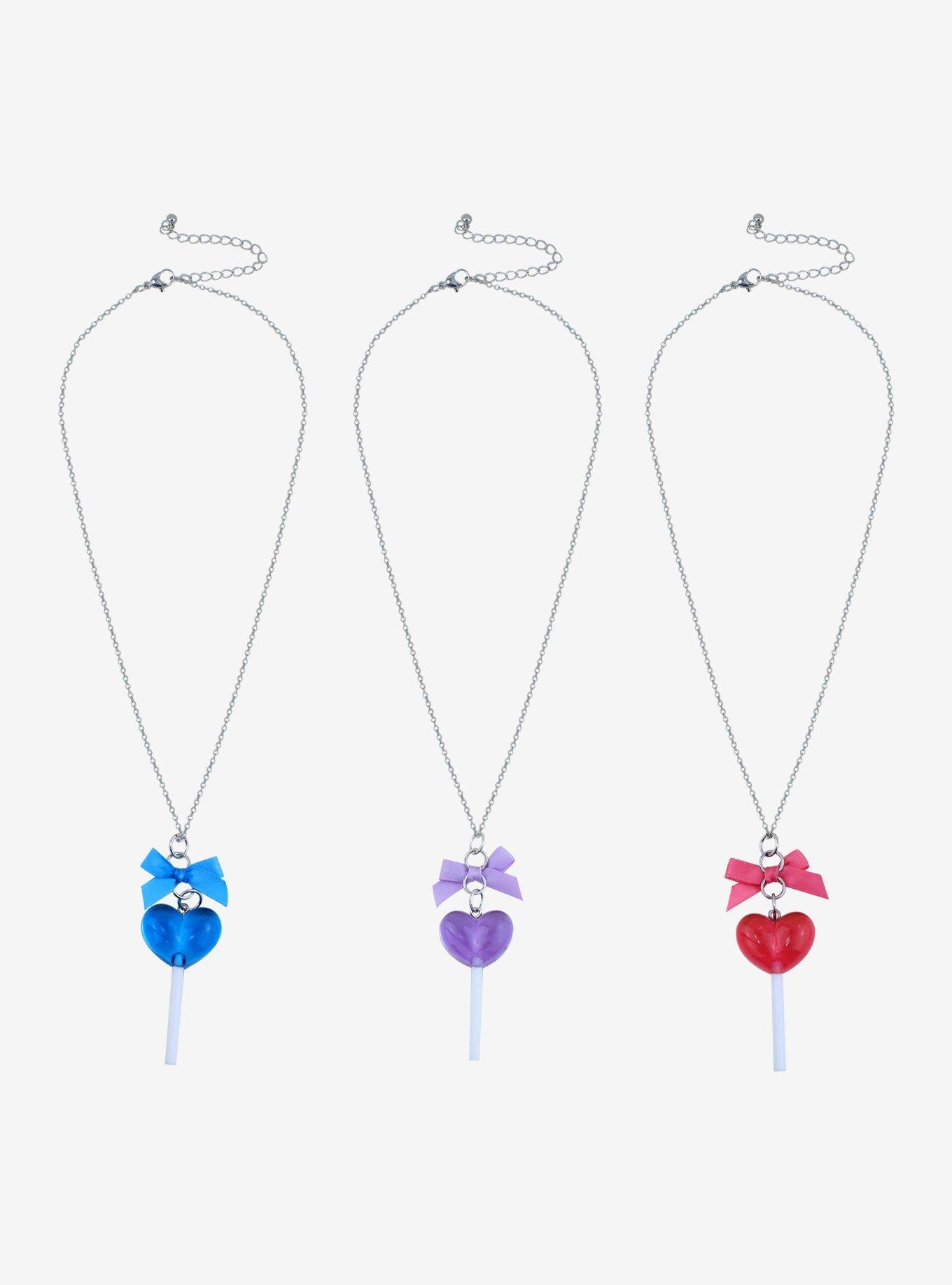 Heart Lollipop Bow Best Friend Necklace Set, , hi-res