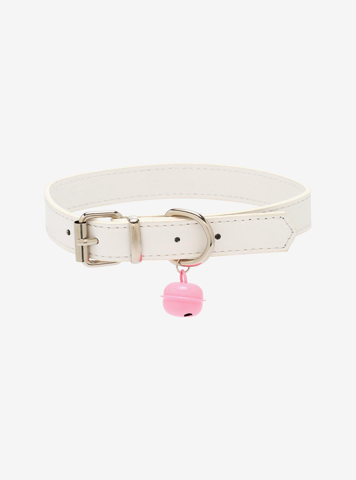 Pink Bell Buckle White Faux Leather Choker, , hi-res