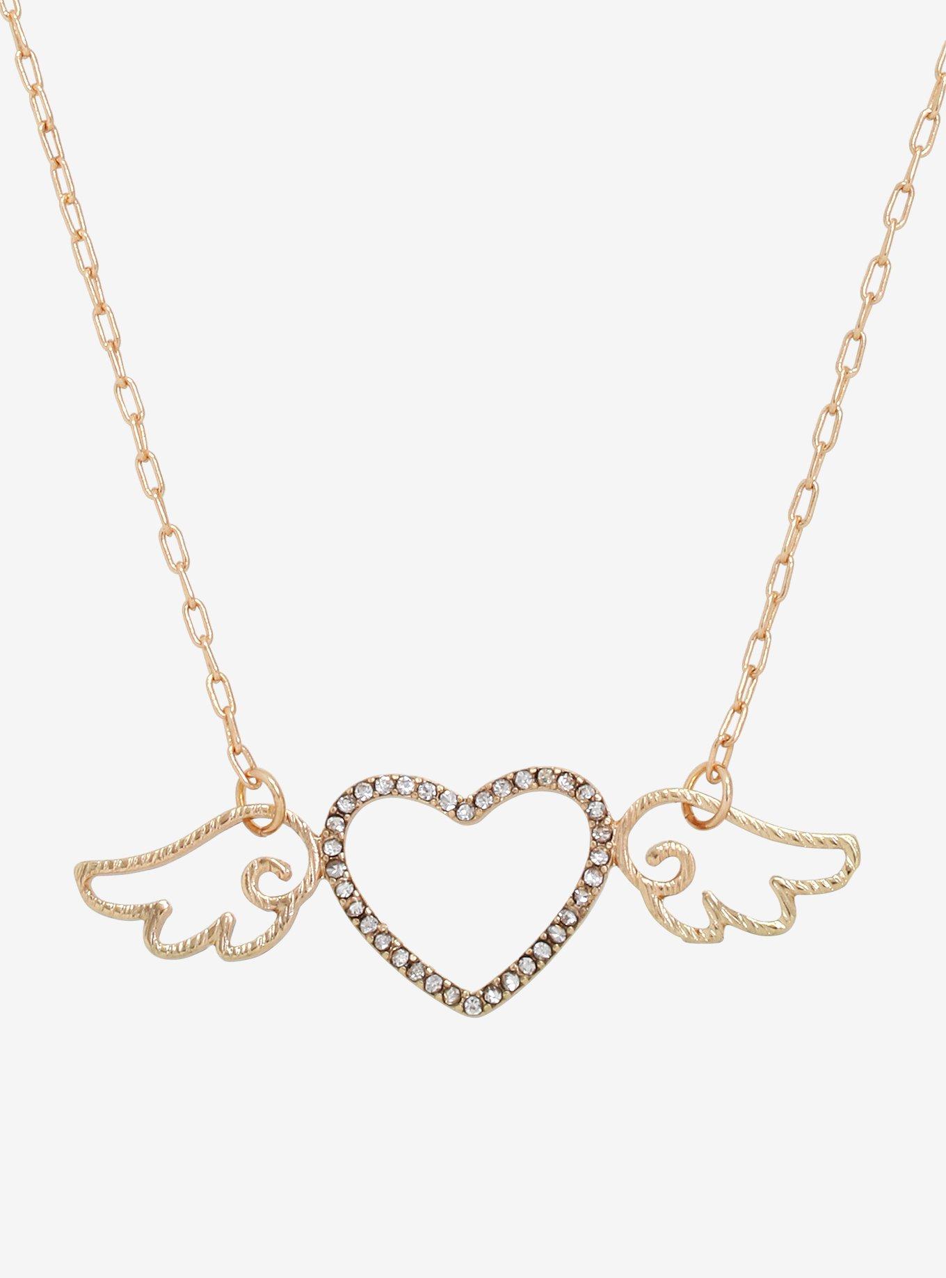 Heart CZ Wings Necklace, , hi-res