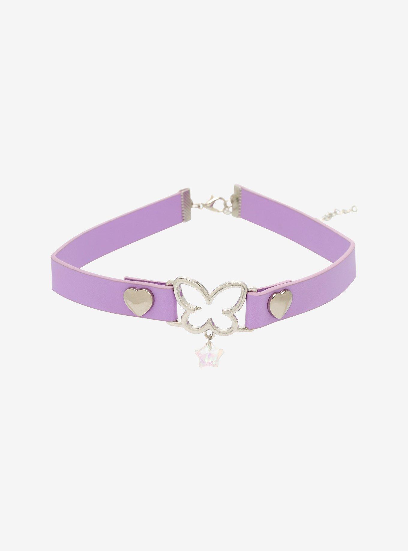 Butterfly Heart Purple Faux Leather Choker, , hi-res view 1