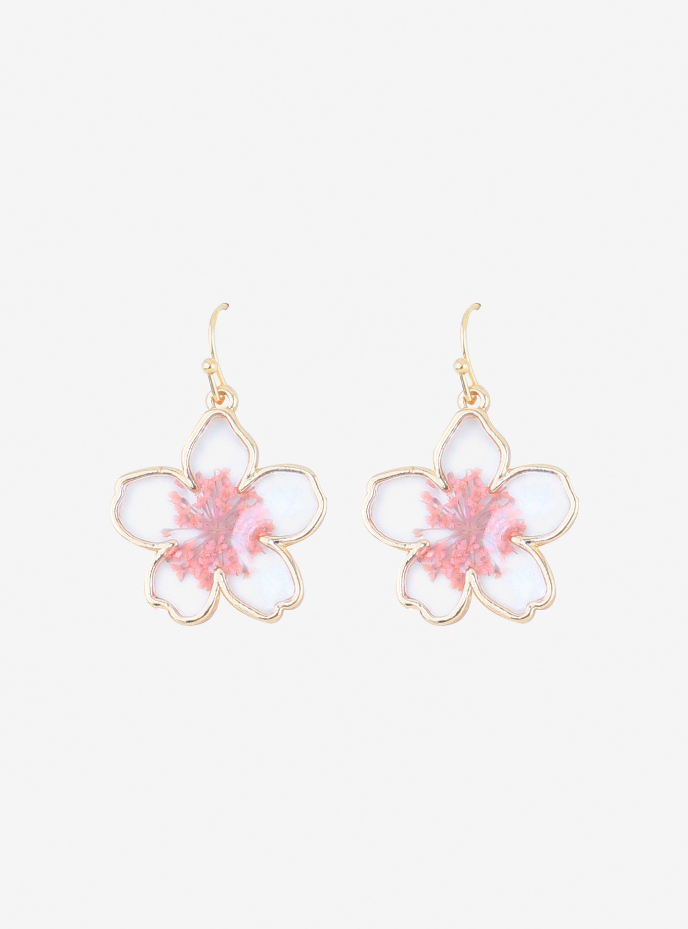 Dried Cherry Blossom Drop Earrings Hot Topic