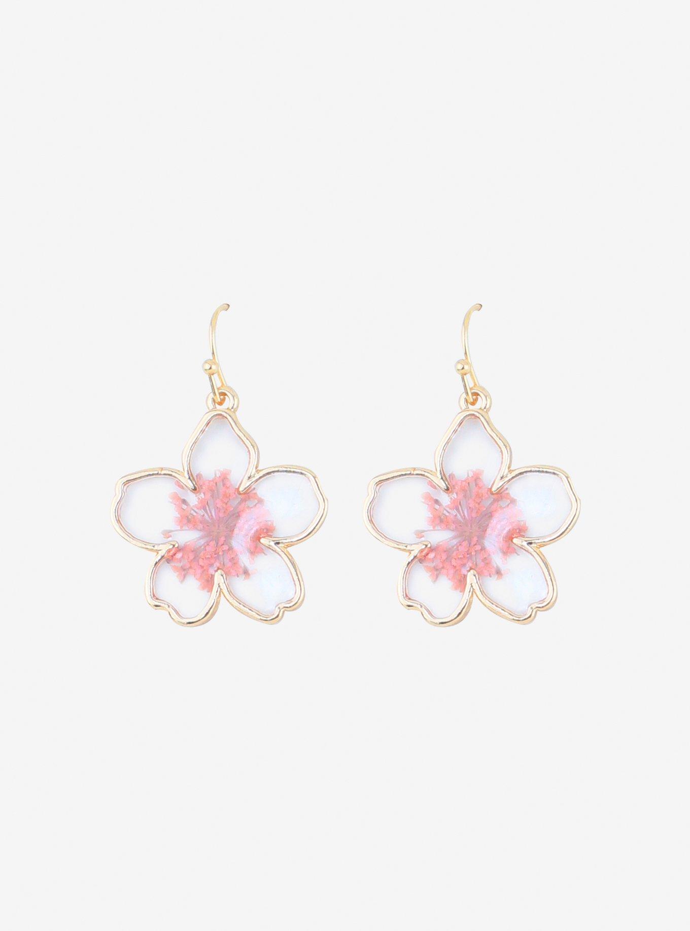 Dried Cherry Blossom Drop Earrings, , hi-res