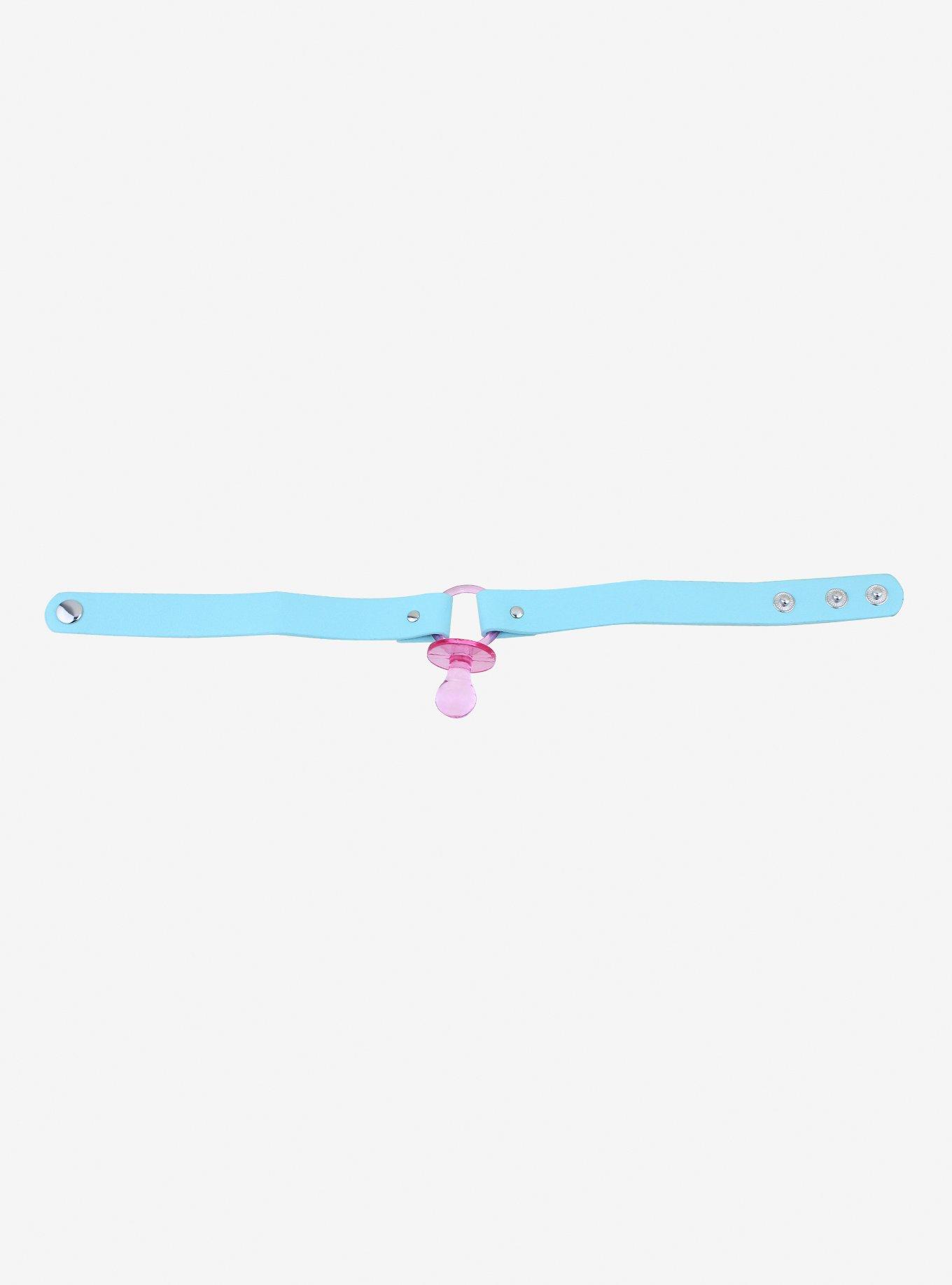 Pink Pacifier Blue Faux Leather Choker