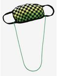 Green Checkered Fashion Face Mask With Chain, , hi-res
