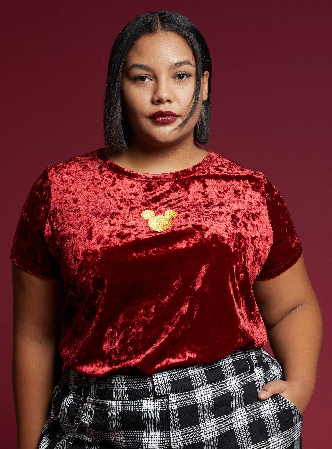 Disney Mickey Mouse Holiday Velvet Girls Top Plus Size, BURGUNDY, hi-res