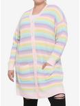 Pastel Rainbow Stripe Girls Cardigan Plus Size, STRIPE - MULTI, hi-res