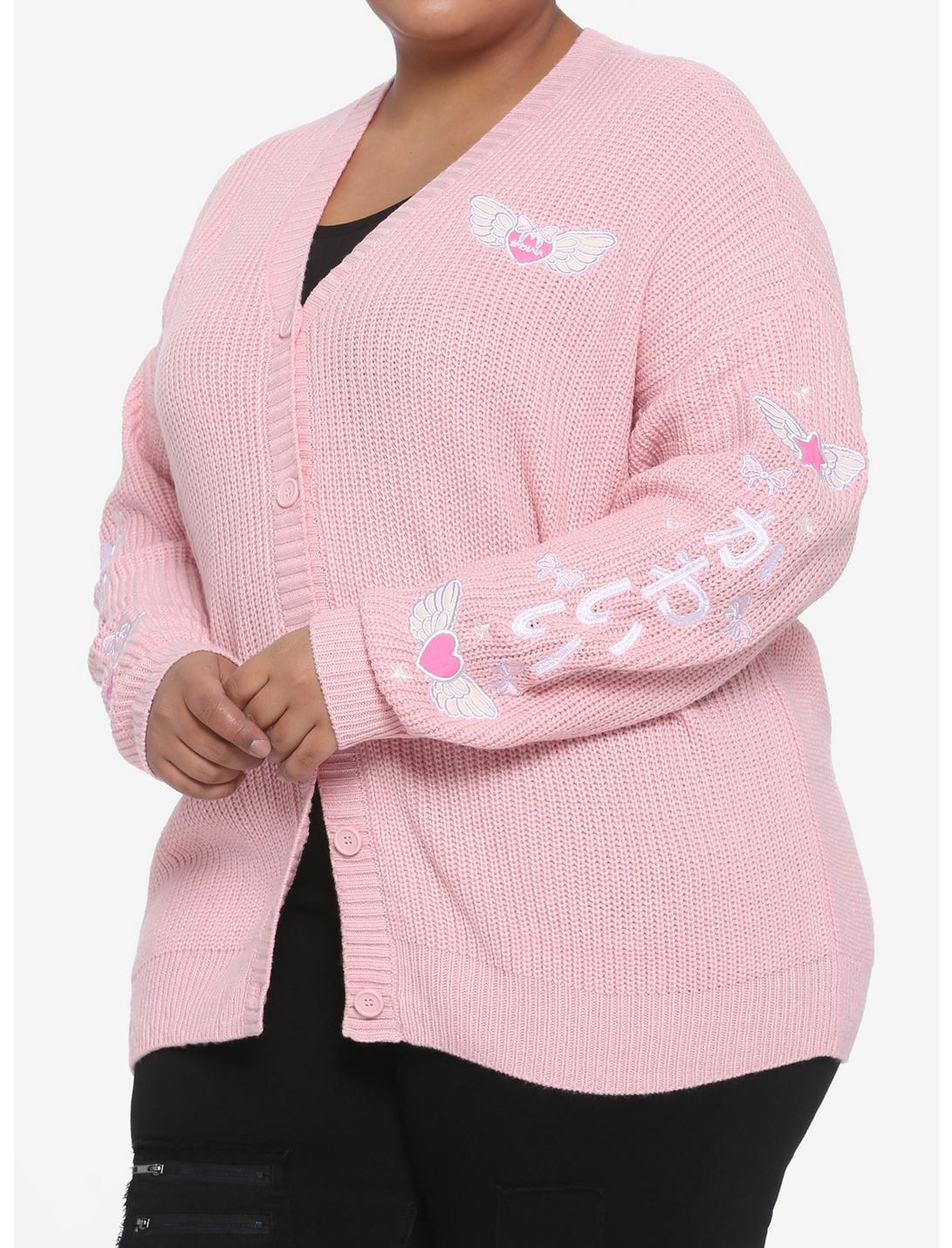 Kawaii Wings Embroidered Girls Cardigan Plus Size, PINK, hi-res