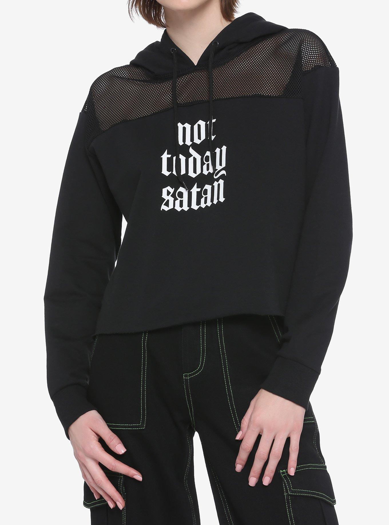 Not Today Satan Mesh Girls Hoodie, BLACK, hi-res