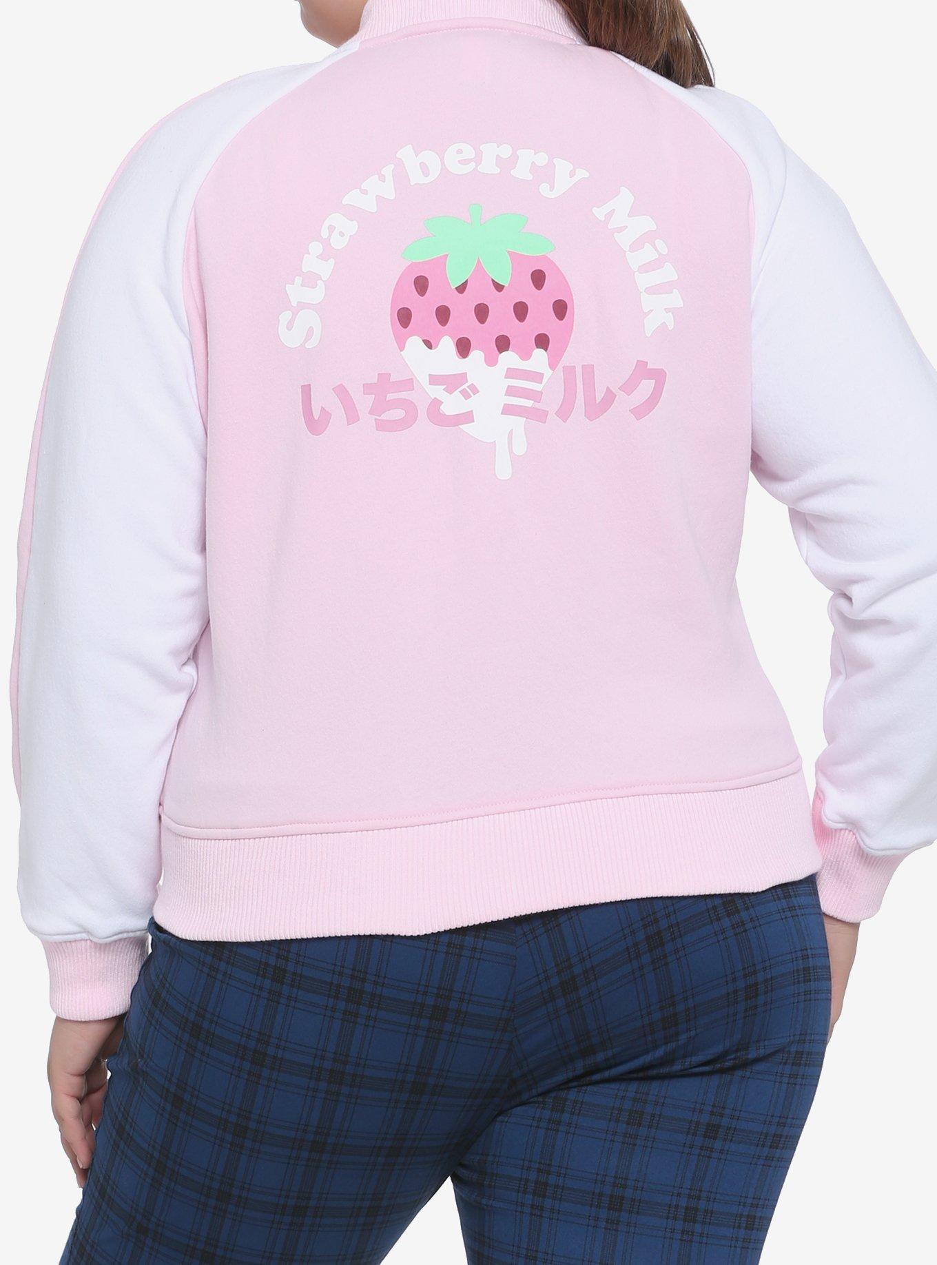 Strawberry Milk Girls Bomber Jacket Plus Size, PINK, hi-res