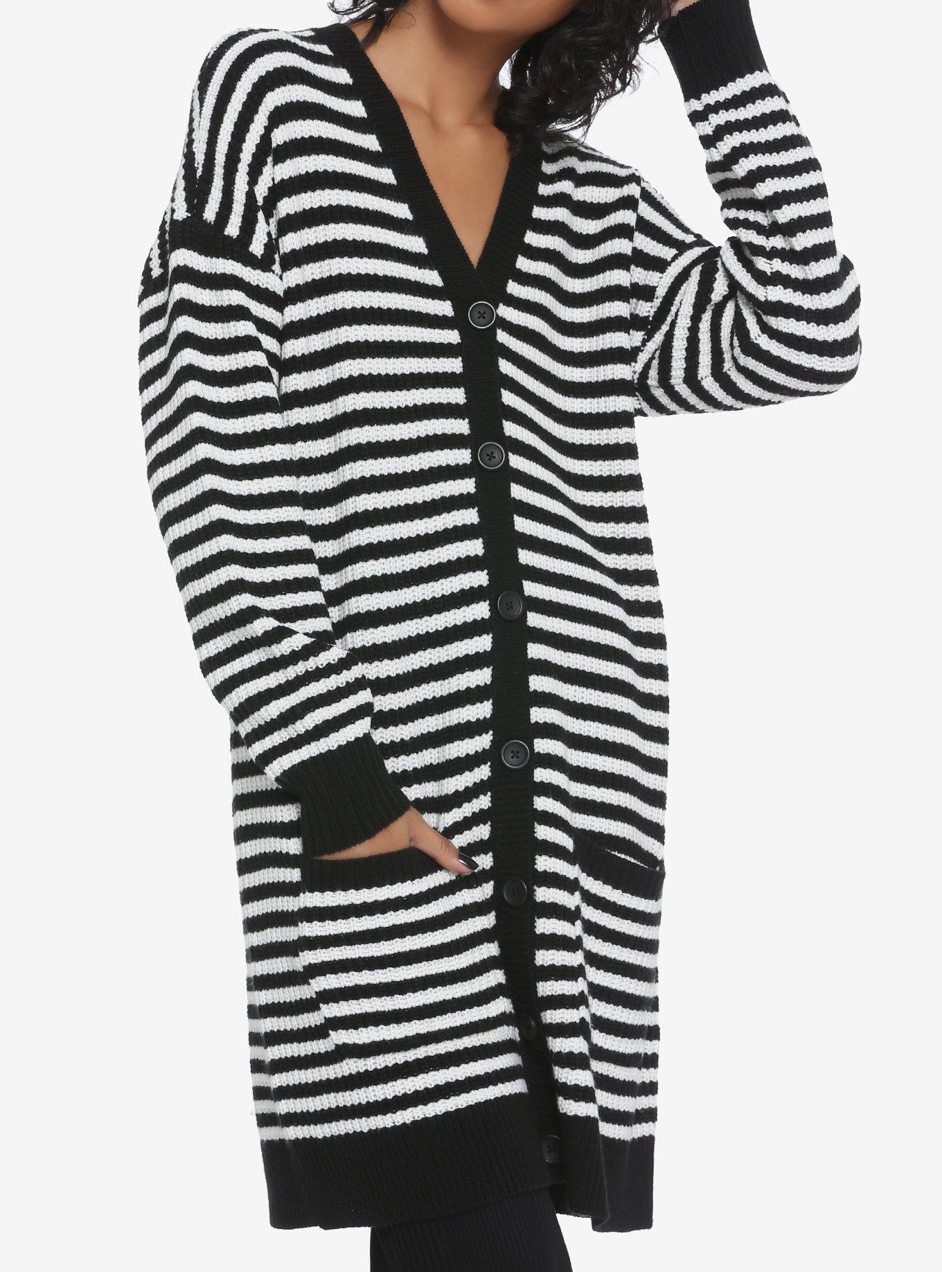 Black & White Stripe Girls Cardigan, STRIPES, hi-res