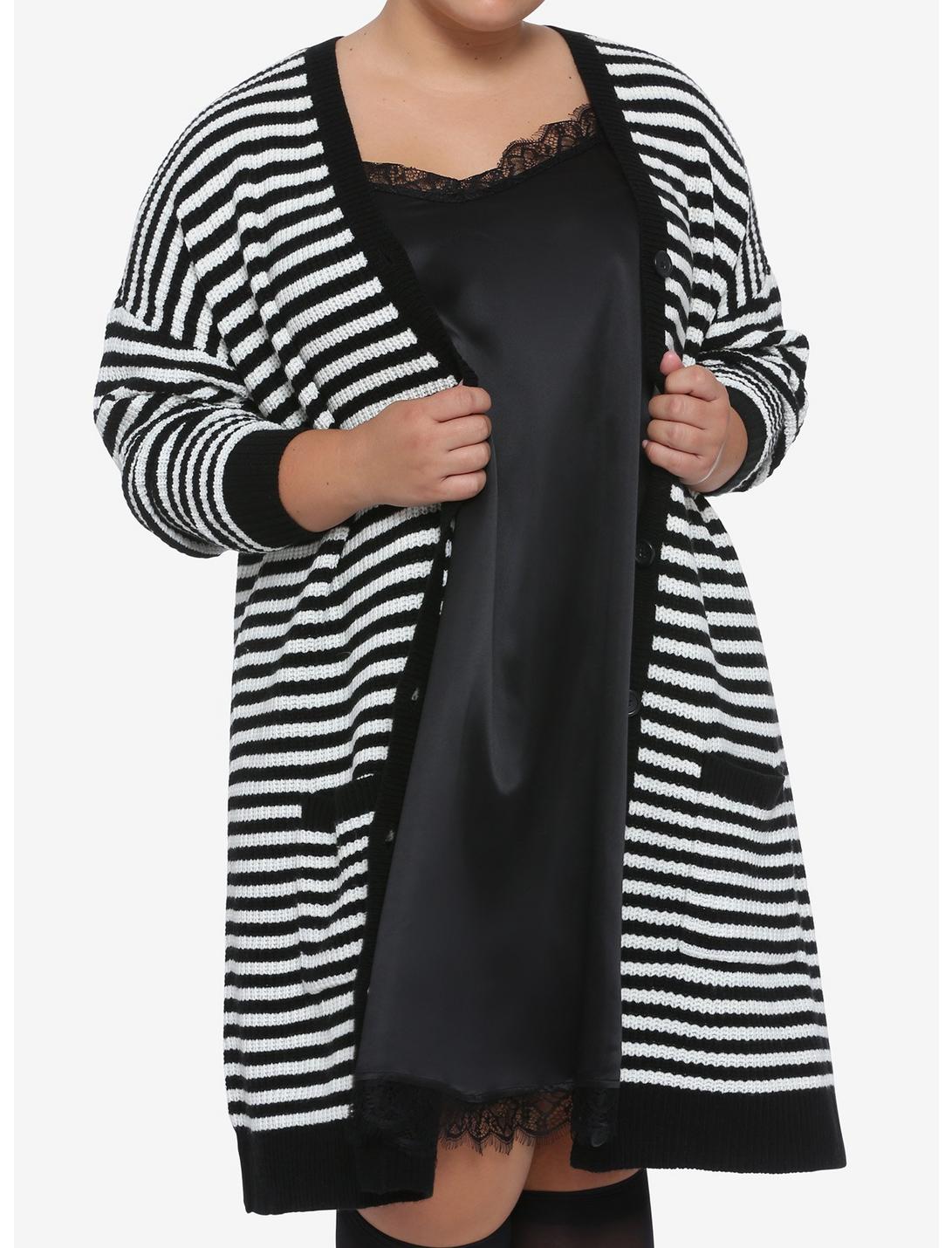 Black & White Stripe Girls Cardigan Plus Size, STRIPE WHITE AND BLACK, hi-res