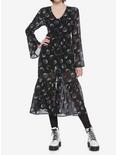 Moon Sheer Bell Sleeve Button-Up Maxi Duster, BLACK, hi-res