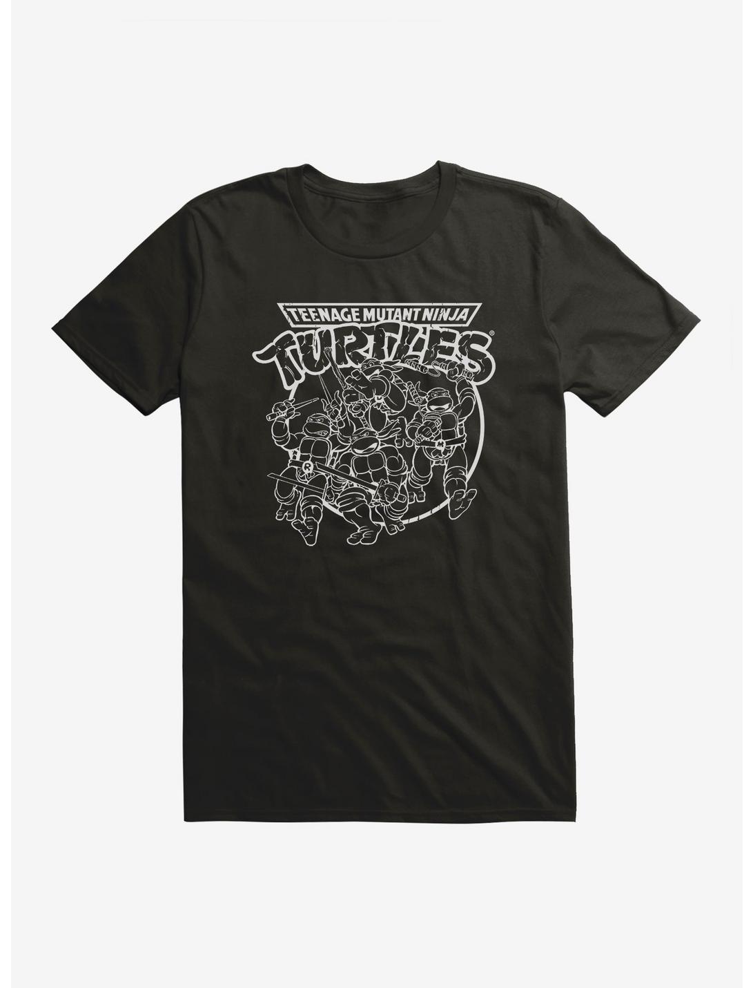 Teenage Mutant Ninja Turtles Group Fight Pose Outline T-Shirt, BLACK, hi-res