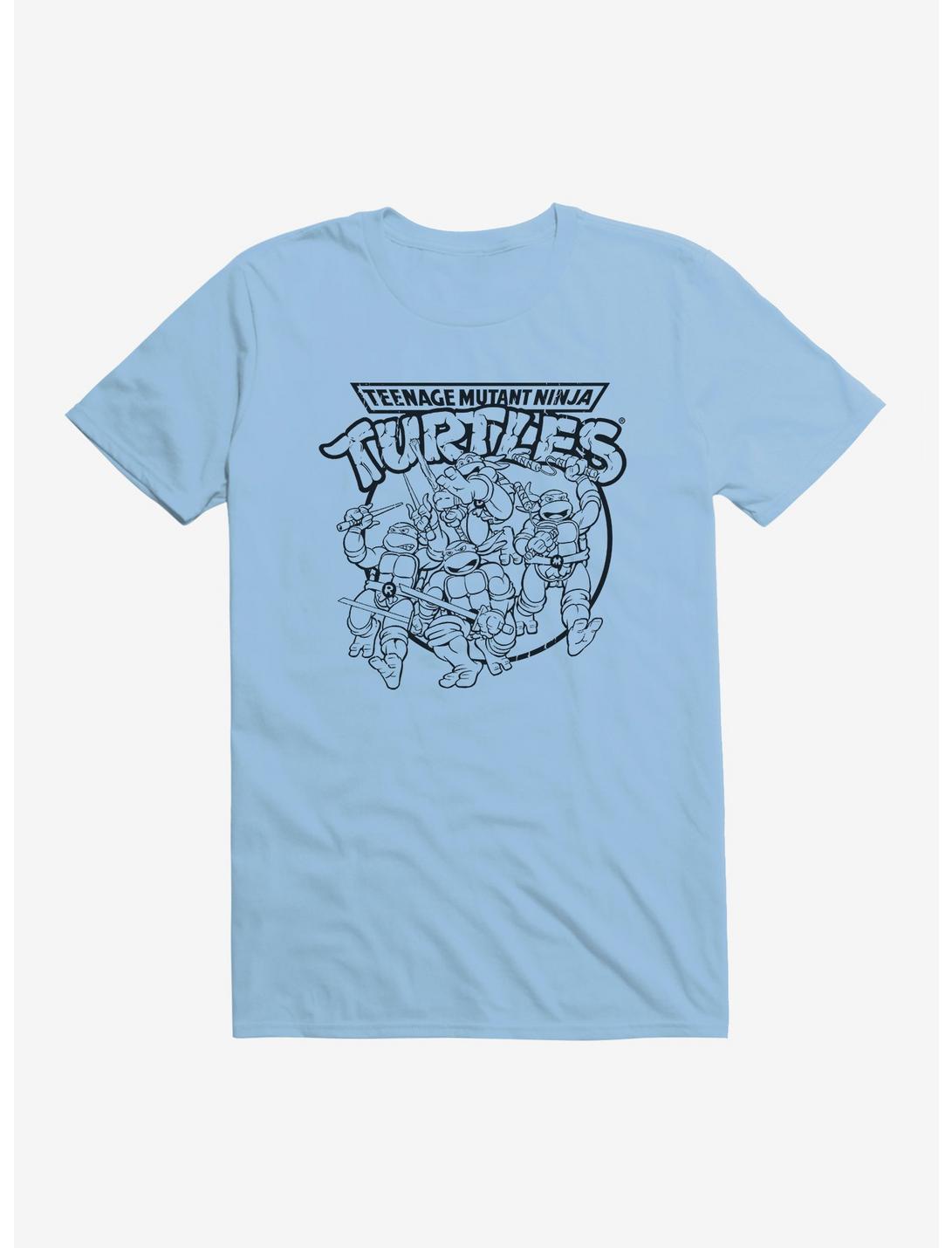 Teenage Mutant Ninja Turtles Group Fight Pose Outline T-Shirt, LIGHT BLUE, hi-res