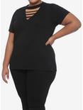 Black V-Cutout Strappy Girls T-Shirt Plus Size, BLACK, hi-res