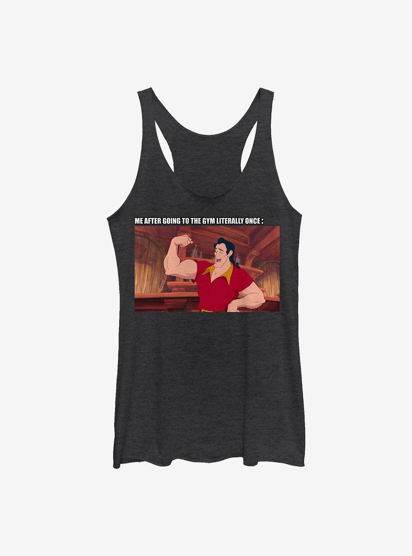 Disney Beauty And The Beast Gaston Gym Meme Womens Tank Top, BLK HTR, hi-res