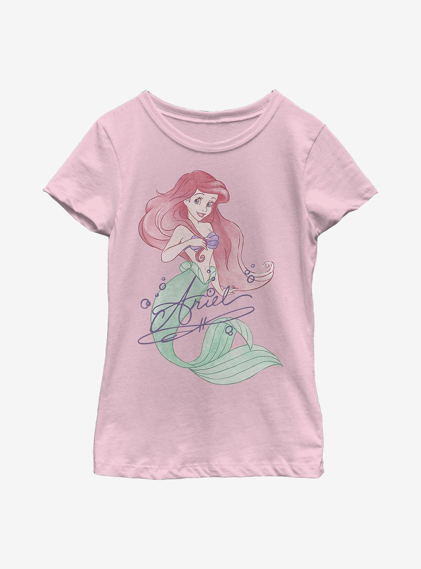 Disney The Little Mermaid Signed Ariel Youth Girls T-Shirt, PINK, hi-res