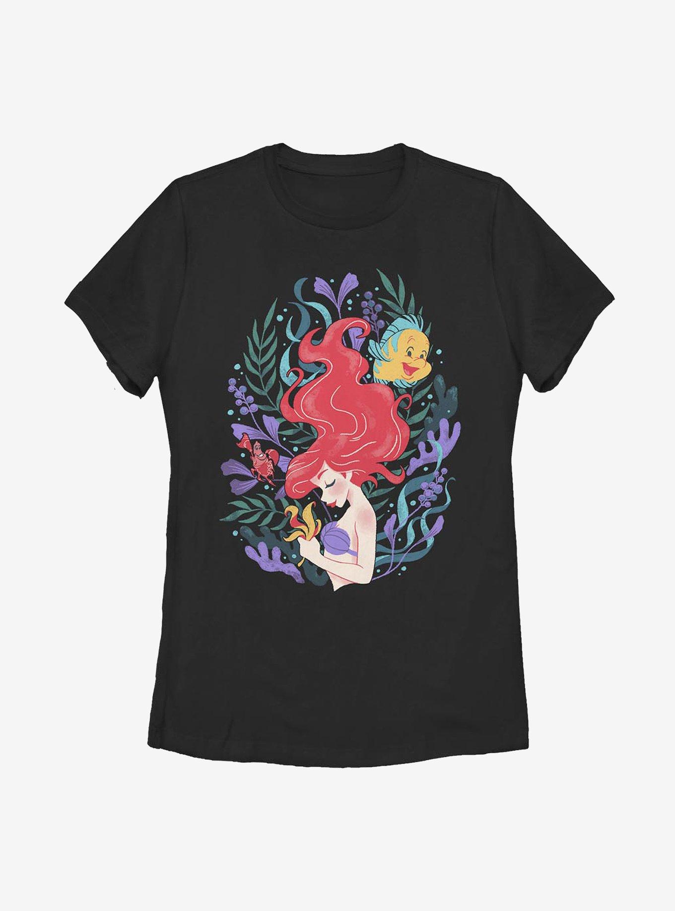 Disney The Little Mermaid Ariel Illustration Womens T-Shirt, BLACK, hi-res