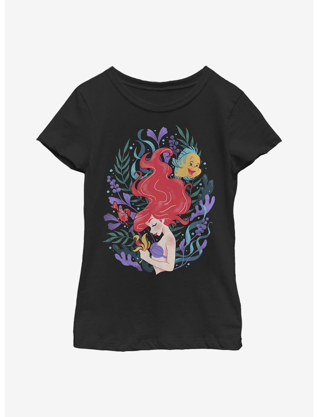 Disney The Little Mermaid Ariel Illustration Youth Girls T-Shirt, BLACK, hi-res