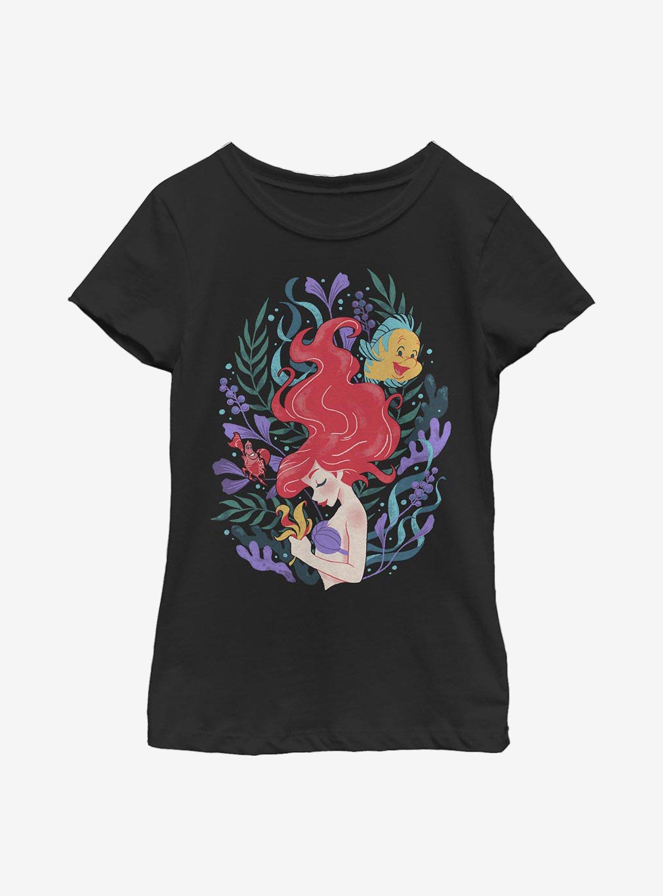 Disney The Little Mermaid Ariel Illustration Youth Girls T-Shirt, BLACK, hi-res