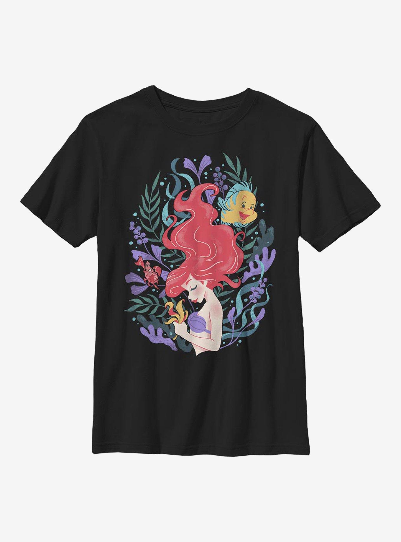 Disney The Little Mermaid Ariel Illustration Youth T-Shirt, BLACK, hi-res