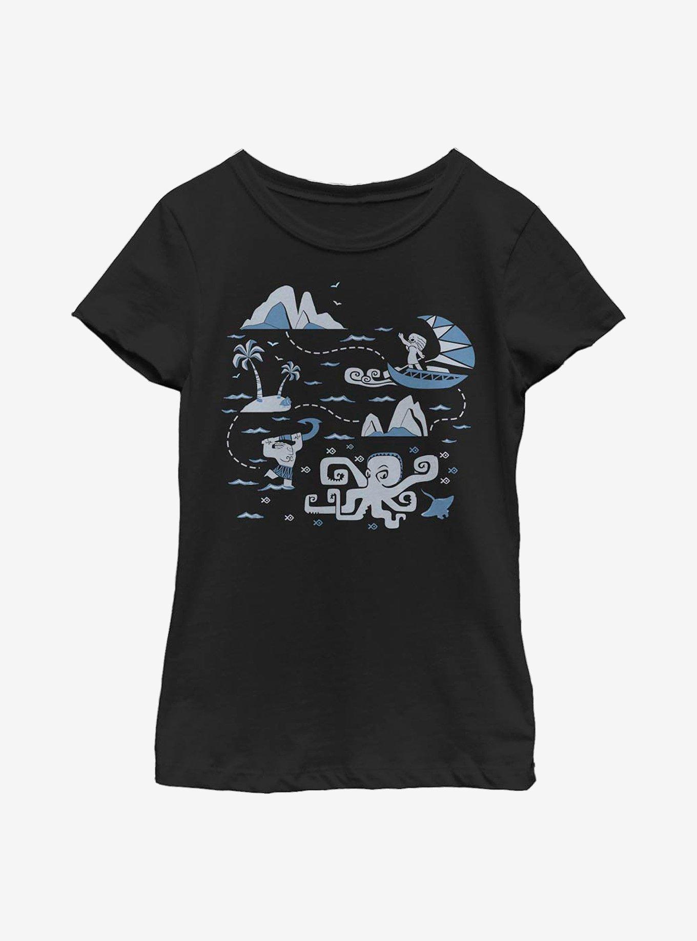 Disney Moana Voyage Collage Youth Girls T-Shirt, BLACK, hi-res