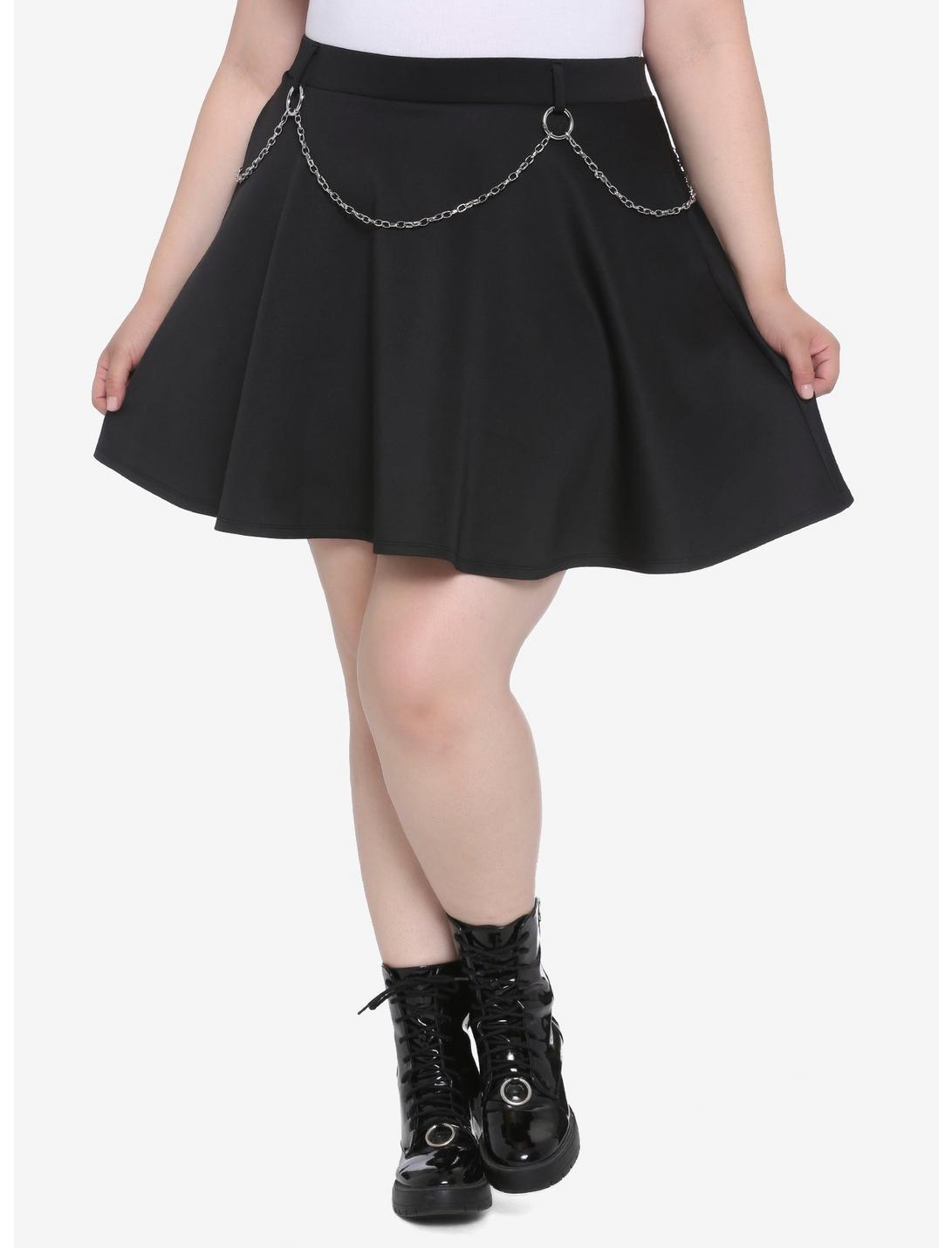 Black Chains & Clips Skater Skirt Plus Size, BLACK, hi-res