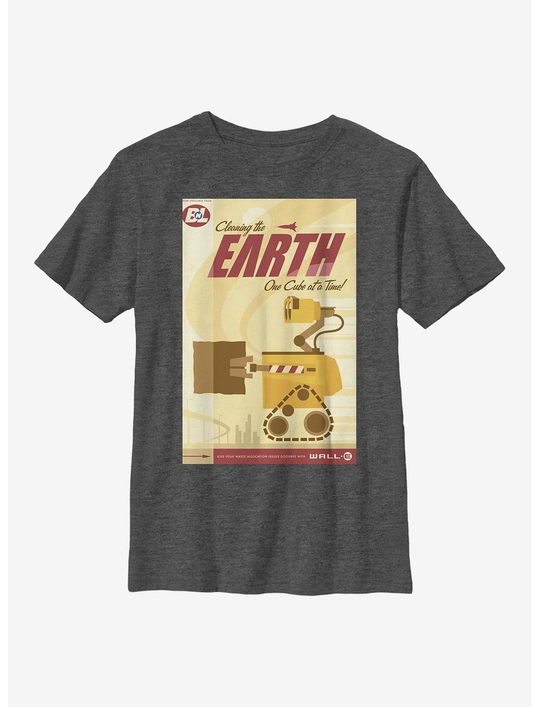 Disney Pixar WALL-E Cleaning The Earth Poster Youth T-Shirt, CHAR HTR, hi-res
