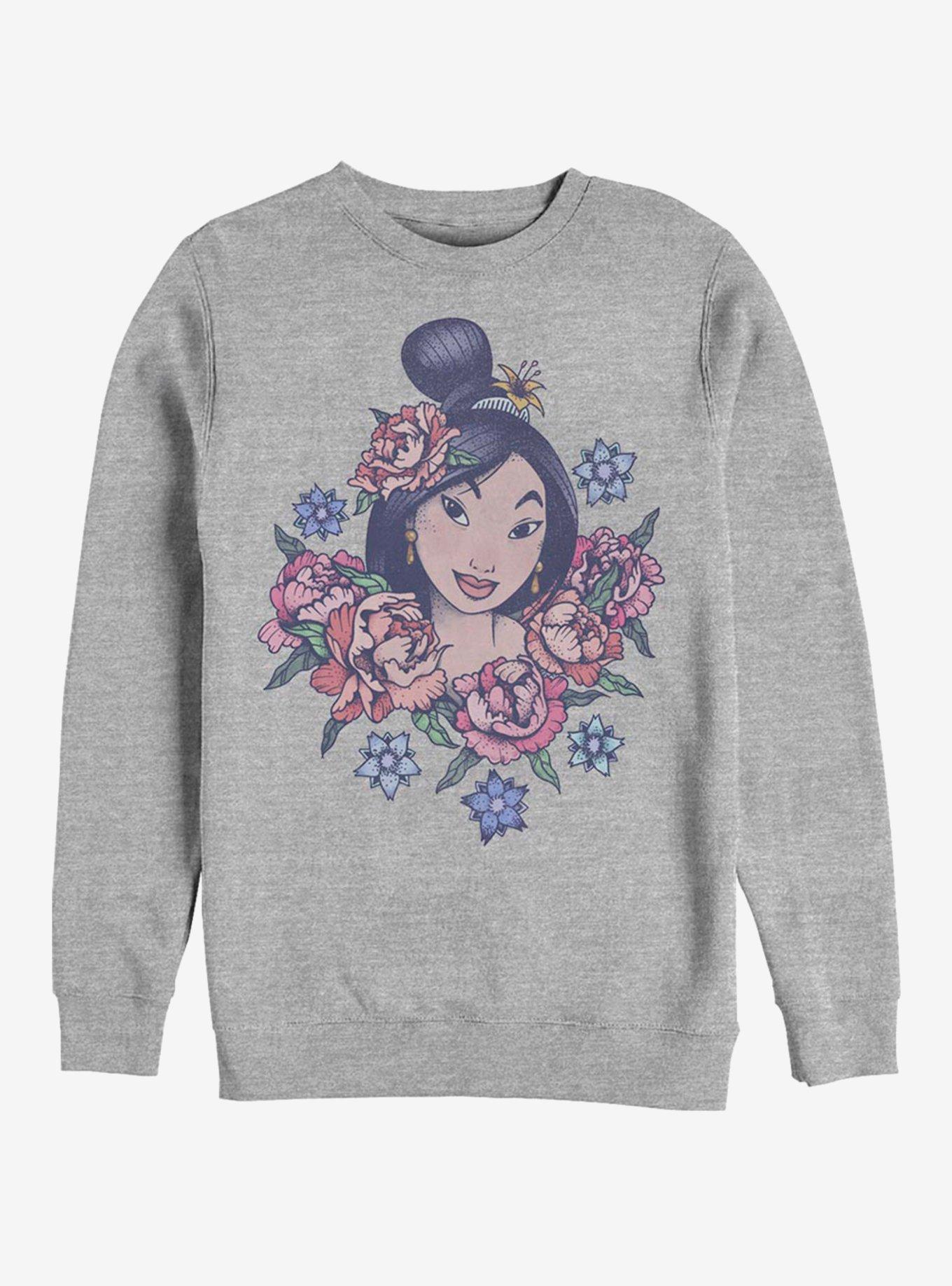 Disney Mulan Floral Mulan Crew Sweatshirt, ATH HTR, hi-res