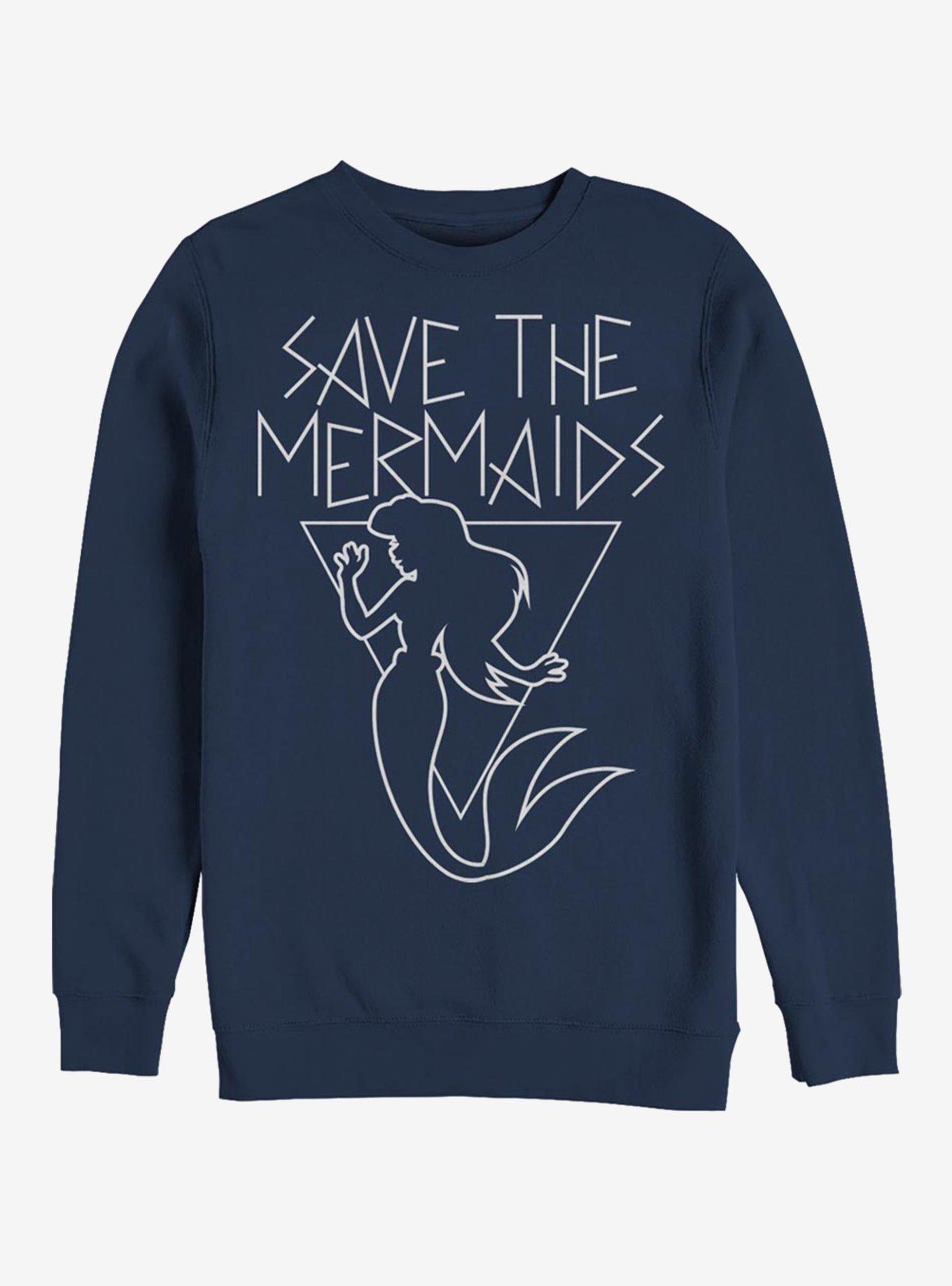 Disney The Little Mermaid Save The Mermaids Crew Sweatshirt, NAVY, hi-res