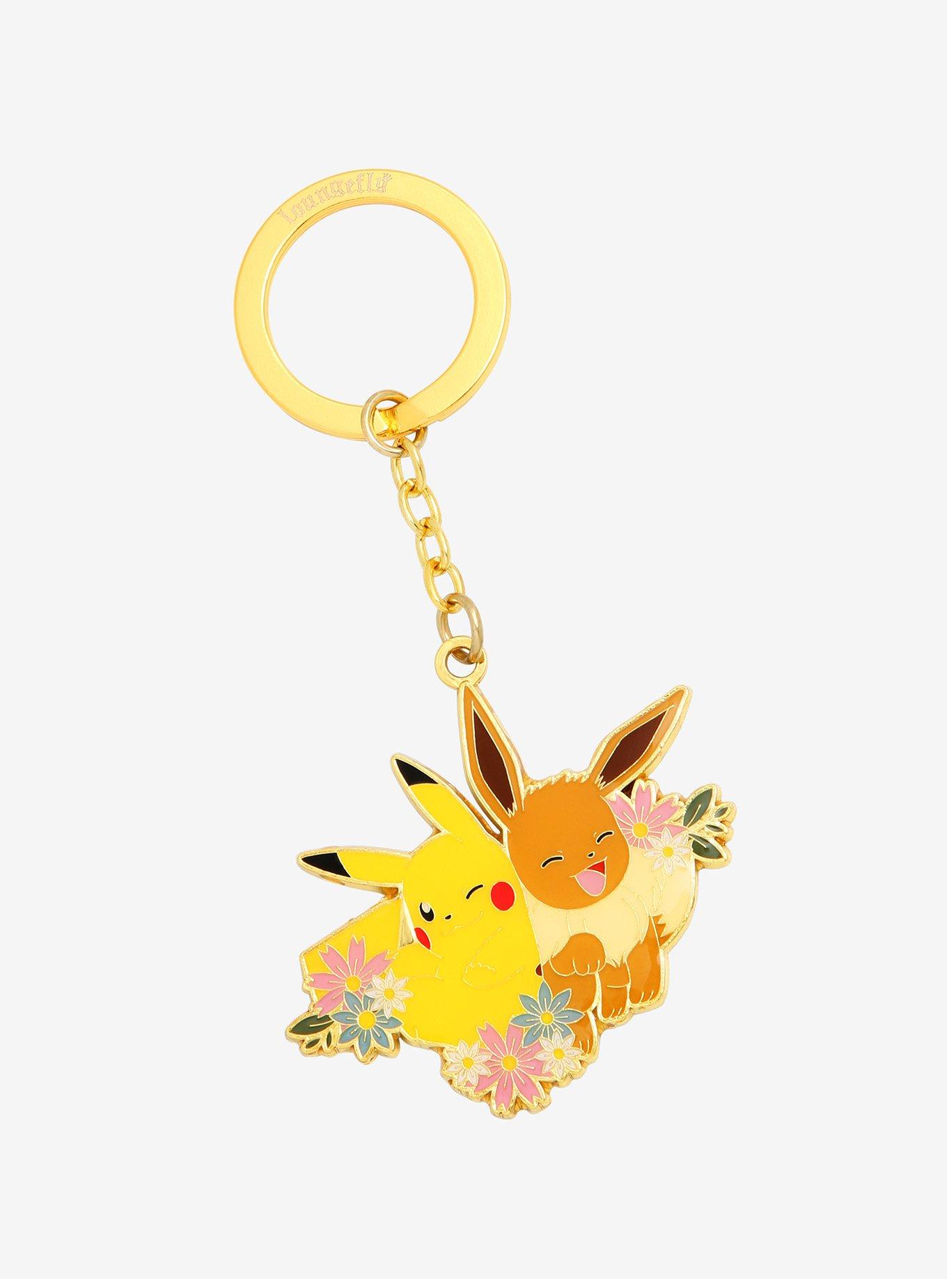 Pok&eacute;mon Pikachu & Eevee Flower Enamel Keychain - BoxLunch Exclusive, , hi-res