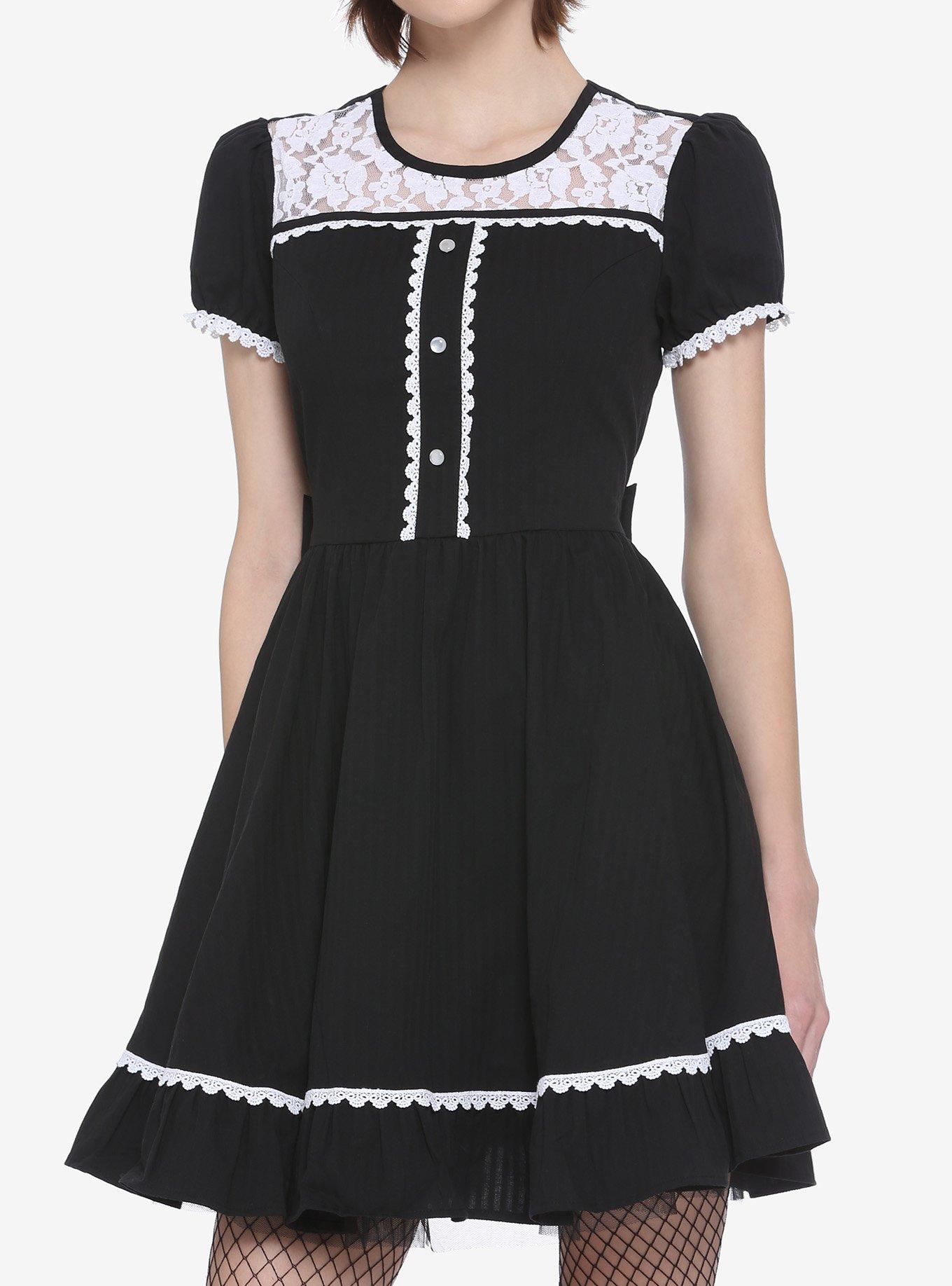 Black & White Lace Panel Dress, BLACK, hi-res