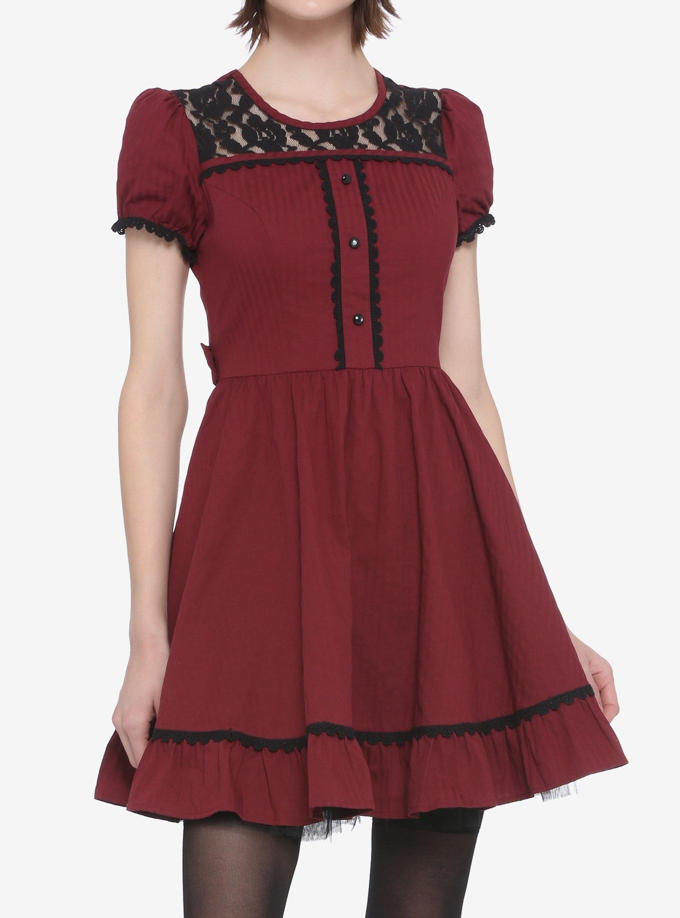 The Kathryn Maxi Dress in Burgundy with Black Lace