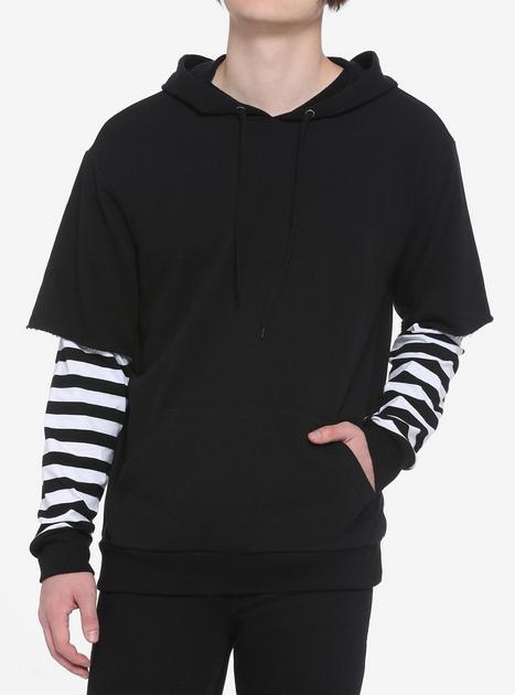 Grey hoodie store with black sleeves